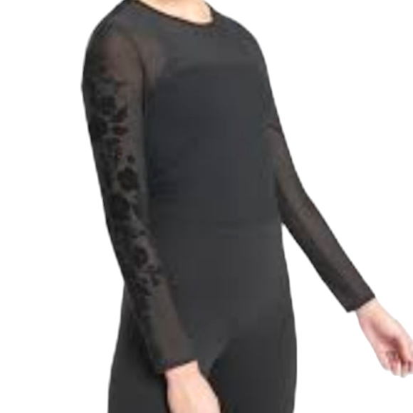 Athleta Limited Edition Velvet Rose Cropped Top Size L Black Mesh - Picture 2 of 7